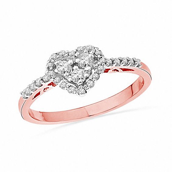 1/3 CT. T.W. Diamond HeartShaped Frame Ring in 10K Rose Gold Online