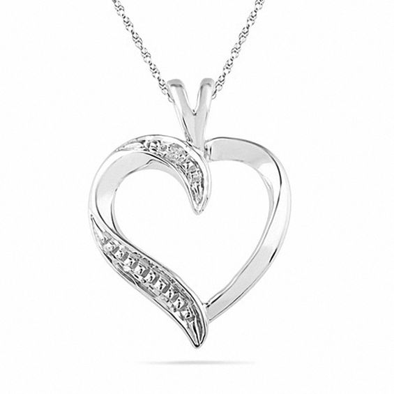 10K Solid White Gold Round Pink Sapphire & Diamond Accent Ribbon Heart Pendant