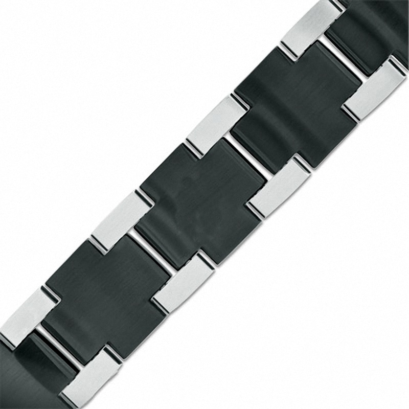 Men's 1/5 CT. T.W. Diamond Cross Bracelet in Tri-Tone Stainless Steel - 8.25"