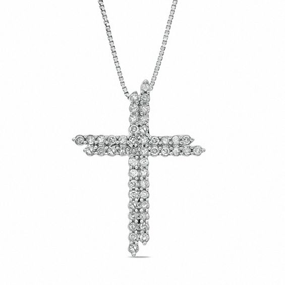 1 2 Ct T W Diamond Double Row Cross Pendant In Sterling Silver Zales - Double Cross Pendant 1 2 Ct T W Diamond Double Row Cross Pendant In Sterling Silver Zales - Double Cross Pendant