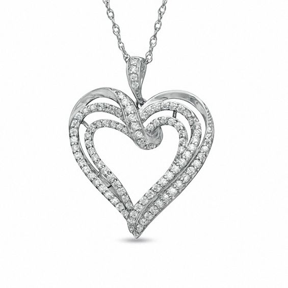 1/2 CT. T.W. Diamond Triple Loop Heart Pendant in Sterling Silver