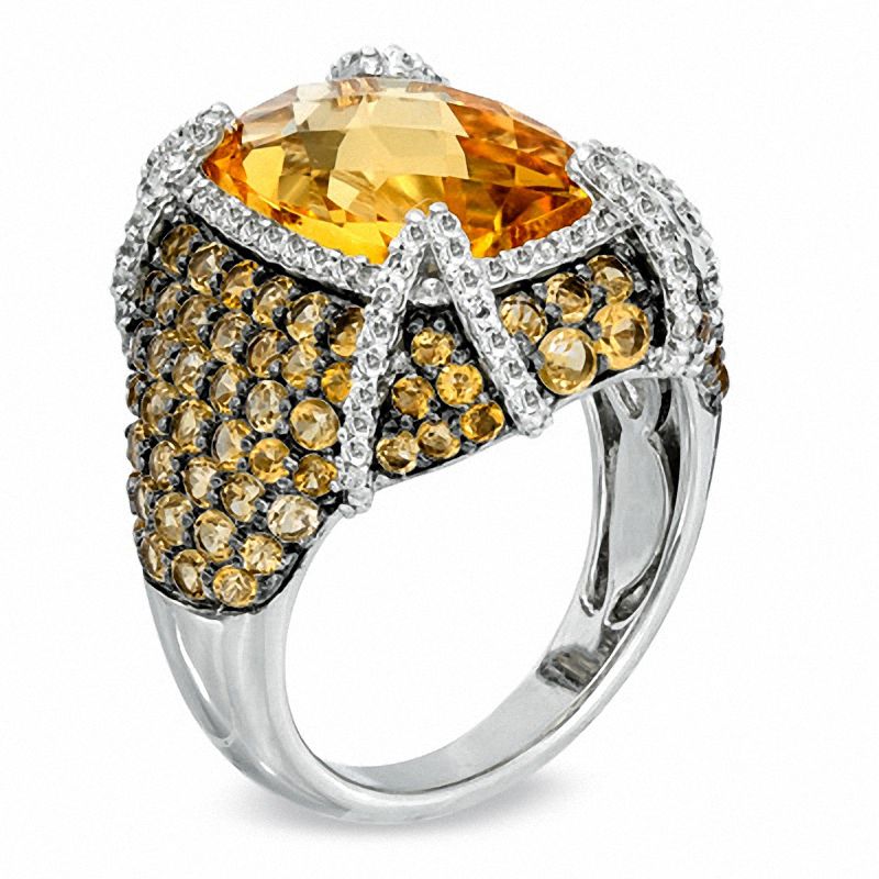 Main Image 2 of Cushion-Cut Citrine and White Topaz Ring in Sterling Silver
