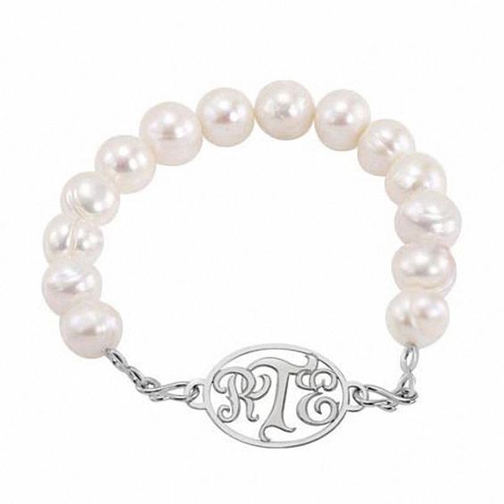 10 0mm Cultured Freshwater Pearl Monogram Bracelet In Sterling 10 0mm Cultured Freshwater Pearl Monogram Bracelet In Sterling Silver 3 Initials 7 5