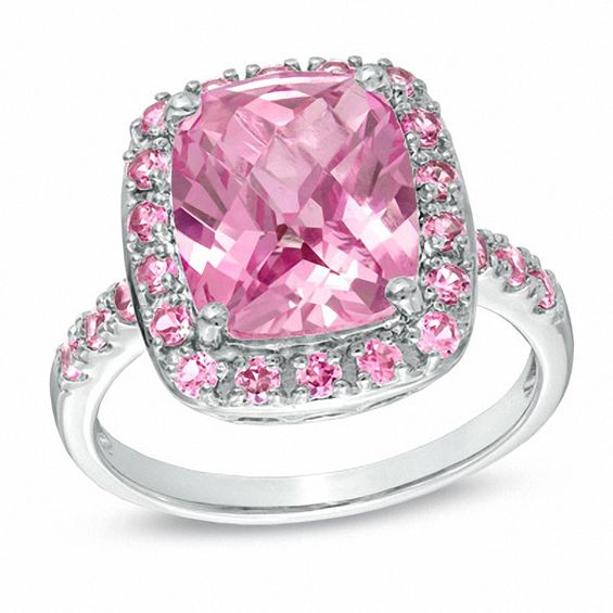 CushionCut LabCreated Pink Sapphire Ring in Sterling Silver Size 7