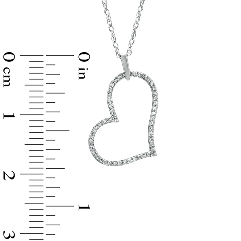 1/10 CT. T.W. Diamond Tilted Heart Outline Pendant in 10K White Gold