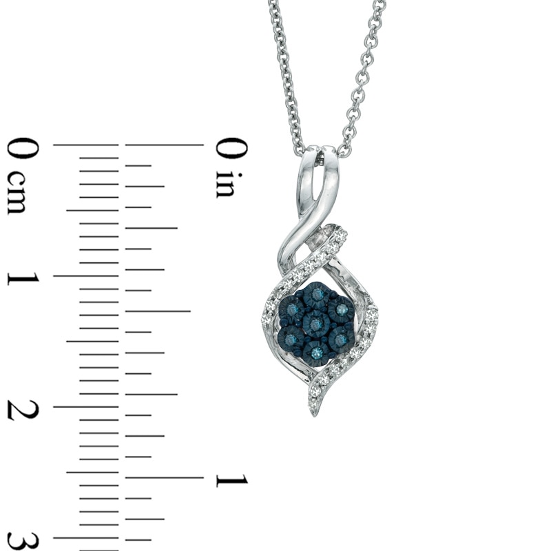 1/10 CT. T.W. Enhanced Blue and White Diamond Cluster Twist Pendant in Sterling Silver