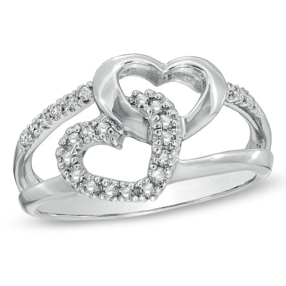 1/5 CT. T.W. Diamond Interlocking Hearts Ring in Sterling Silver