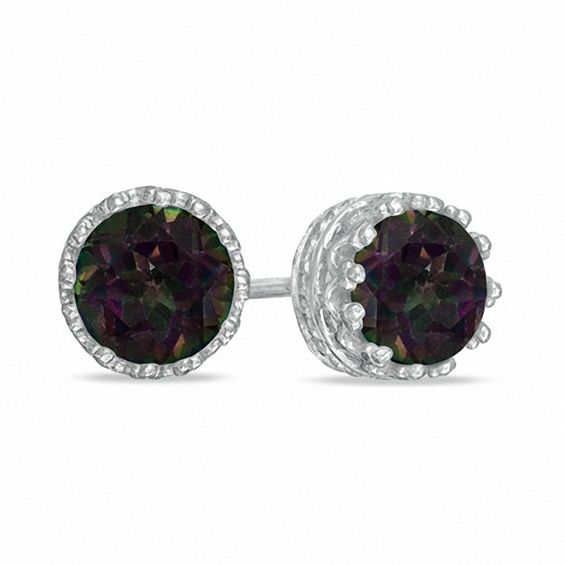 6 0mm Rainbow Quartz Crown Earrings In Sterling Silver Gemstone 6 0mm Rainbow Quartz Crown Earrings In Sterling Silver