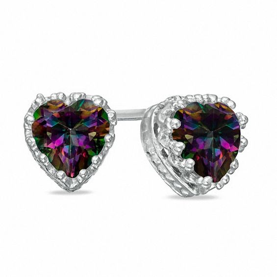 6 0mm Heart Shaped Rainbow Quartz Crown Earrings In Sterling Silver 6 0mm Heart Shaped Rainbow Quartz Crown Earrings In Sterling Silver