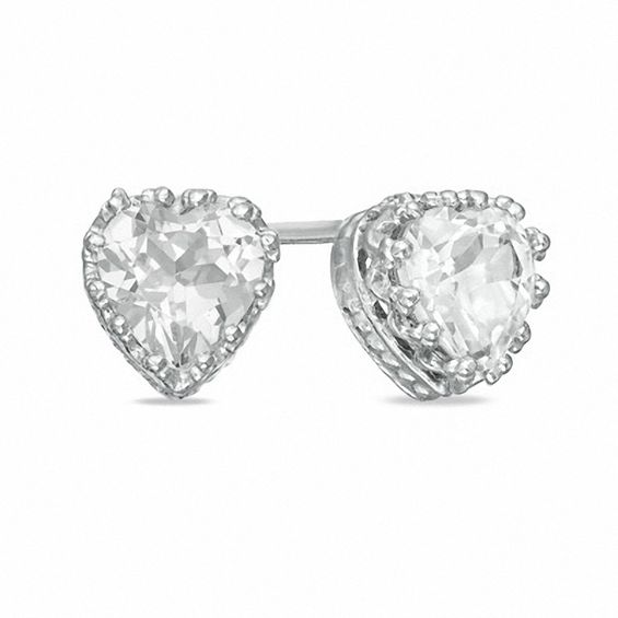 6 0mm Heart Shaped Lab Created White Shire Crown Earrings In 6 0mm Heart Shaped Lab Created White Shire Crown Earrings In Sterling Silver