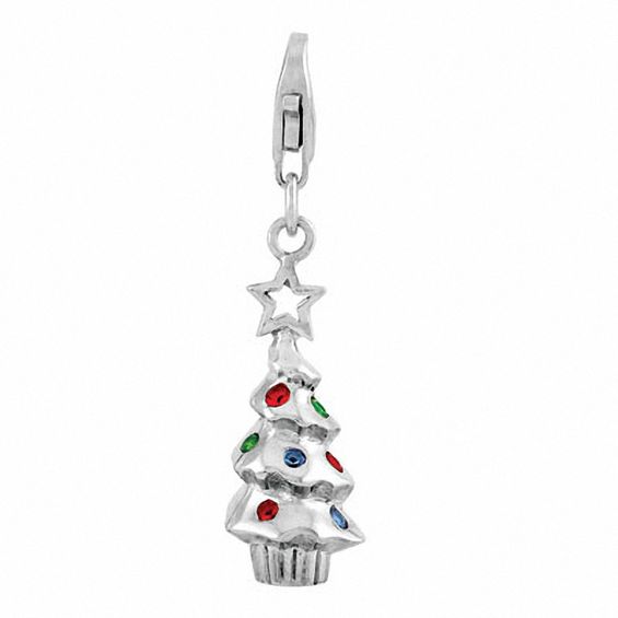 Amore LaVita Sterling Silver Glass Stone Snowflake with Lobster Clasp Charm 