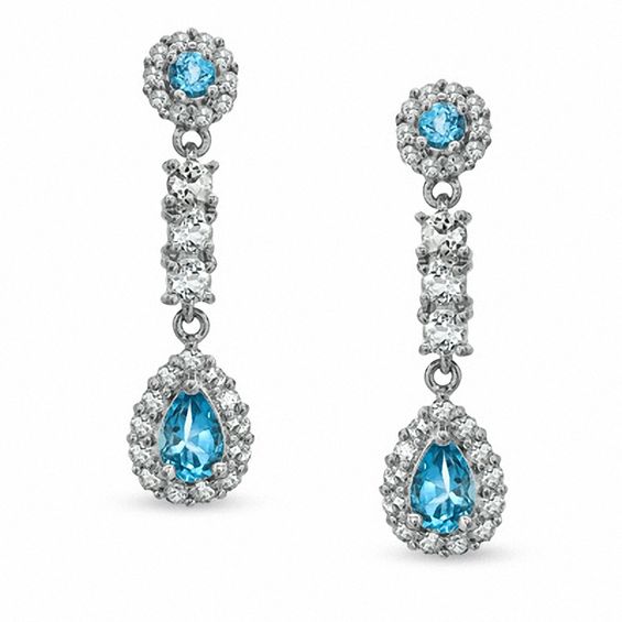 pearshaped swiss blue topaz and white topaz drop earrings