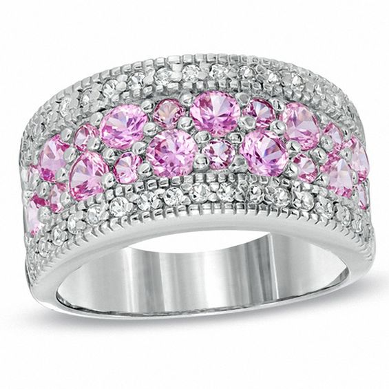 LabCreated Pink and White Sapphire Band in Sterling Silver Online