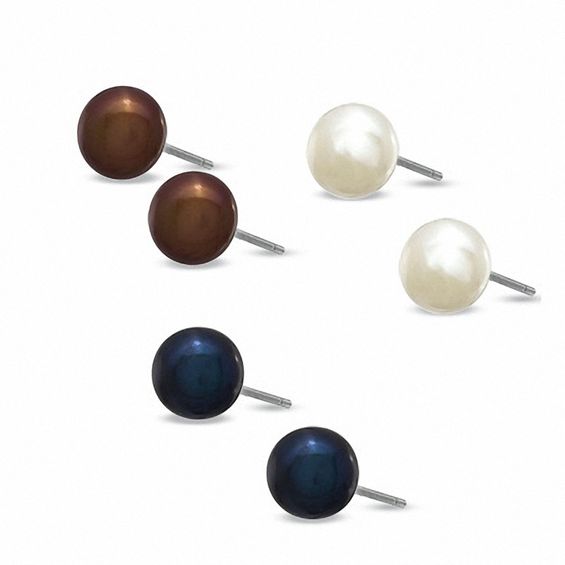 7 0 8 0mm Multi Colored Cultured Freshwater Pearl Earrings Set In 7 0 8 0mm Multi Colored Cultured Freshwater Pearl Earrings Set In White Rhodium Br