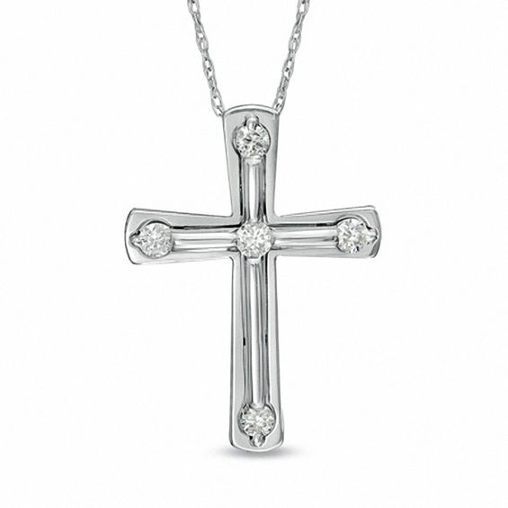 1/7 CT. T.W. Diamond Cross Pendant in Sterling Silver Cross Necklaces