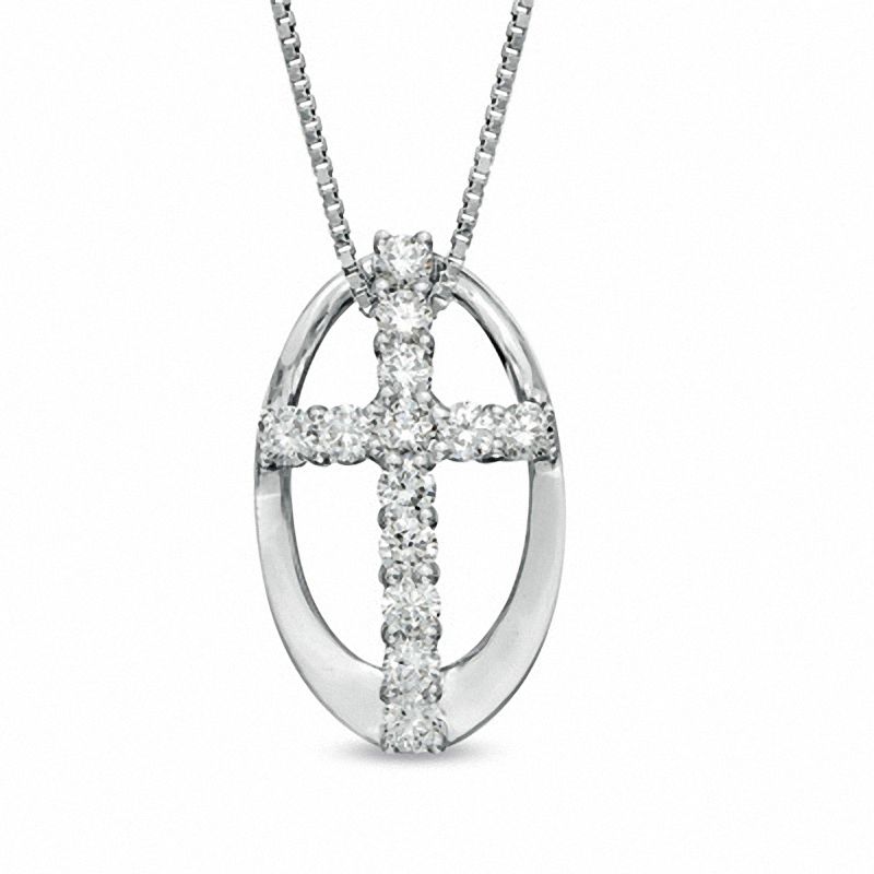1/4 CT. T.W. Diamond Oval with Cross Pendant in Sterling Silver