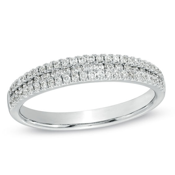 Sterling Silver Diamond Pave' Tooled Narrow 4.11 mm Band Ring