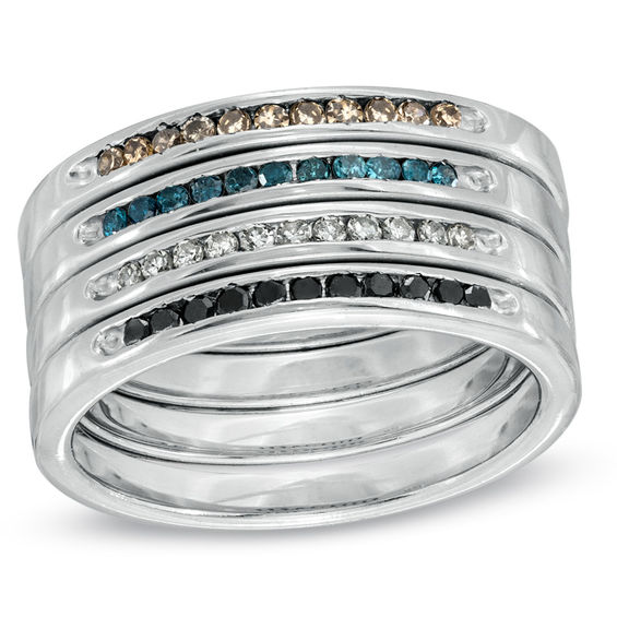 1/3 CT. T.W. Diamond Stackable Four Band Set in Sterling Silver Silver Rings Rings Zales