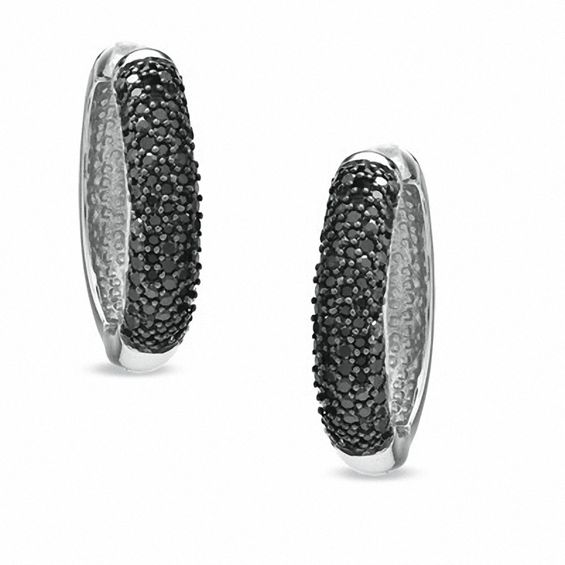 1 Ct T W Enhanced Black Diamond Hoop Earrings In Sterling Silver T W Enhanced Black Diamond Hoop Earrings In Sterling Silver