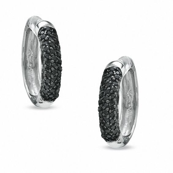 1 4 Ct T W Enhanced Black Diamond Hoop Earrings In Sterling Silver 1 4 Ct T W Enhanced Black Diamond Hoop Earrings In Sterling Silver