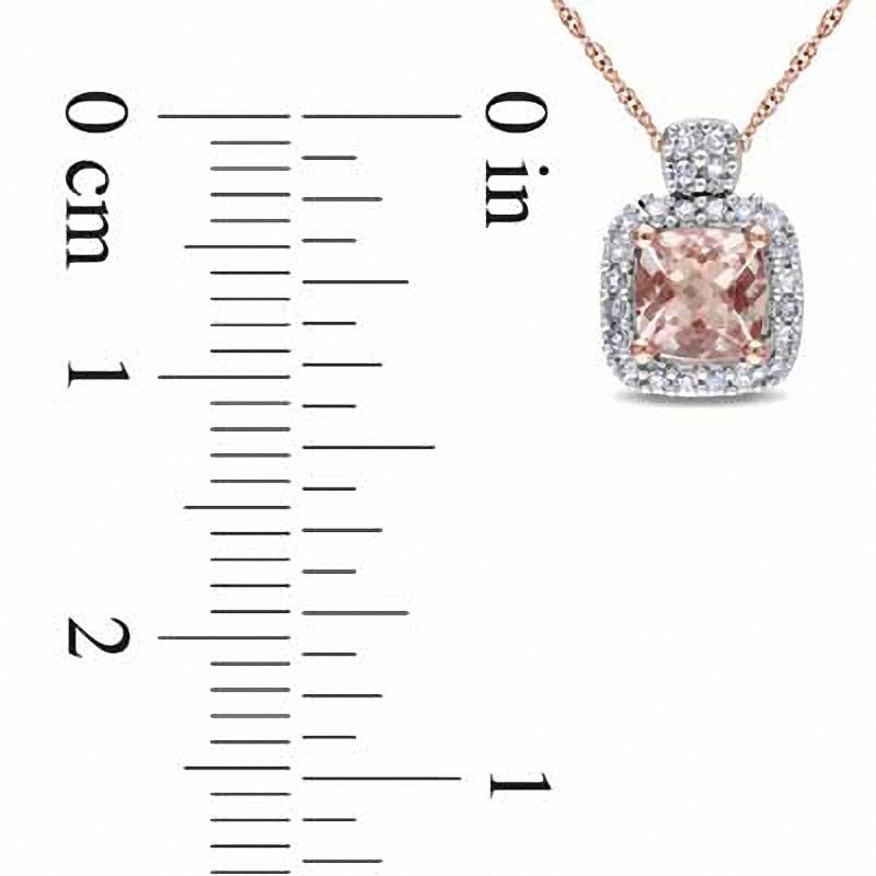 5.0mm Cushion-Cut Morganite and 1/10 CT. T.W. Diamond Frame Pendant in 10K Rose Gold - 17"