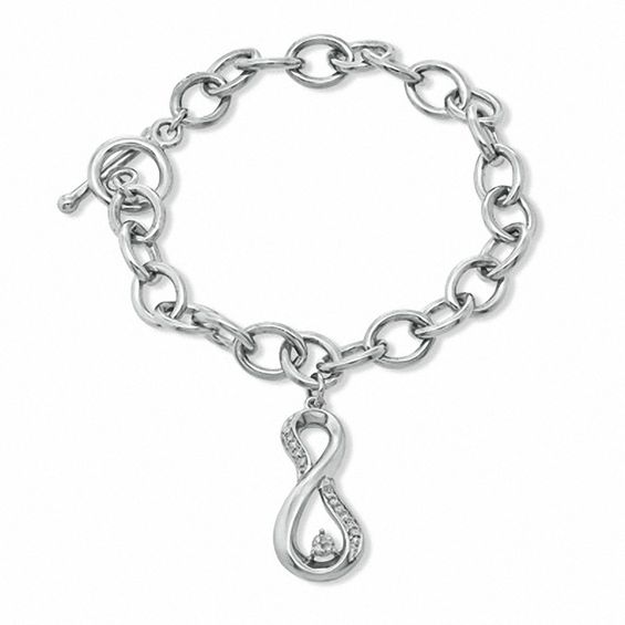 1 10 Ct T W Diamond Linear Infinity Loop Charm Bracelet In T W Diamond Linear Infinity Loop Charm Bracelet In Sterling Silver