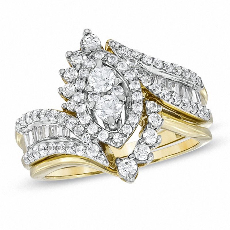 1 CT. T.W. Diamond Marquise Cluster Bridal Set in 14K Gold