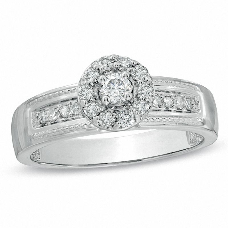 1/3 CT. T.W. Diamond Halo Framed Engagement Ring in 10K White Gold