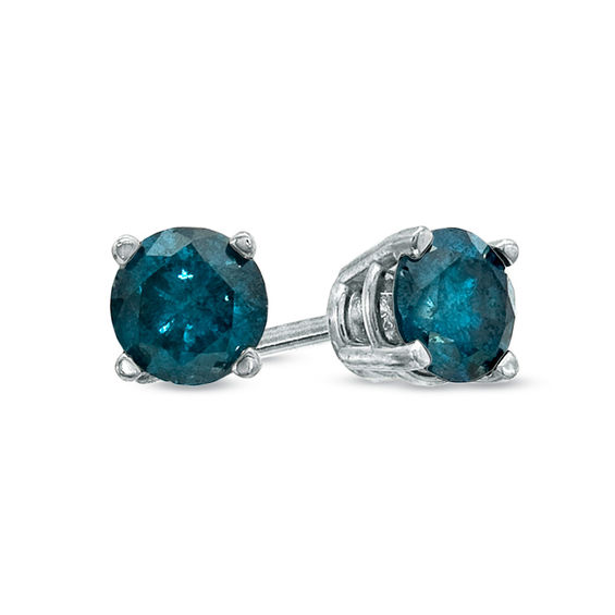 1 2 Ct T W Enhanced Blue Diamond Solitaire Stud Earrings In 14k T W Enhanced Blue Diamond Solitaire Stud Earrings In 14k White Gold