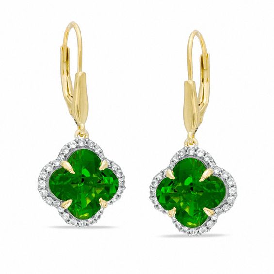 10 0mm Clover Shaped Simulated Peridot Earrings In Sterling Silver 10 0mm Clover Shaped Simulated Peridot Earrings In Sterling Silver With 14k Gold Plate