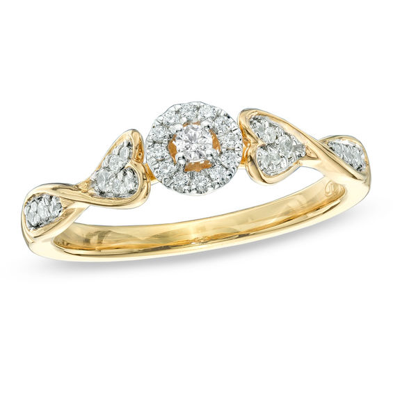 1/5 CT. T.W. Diamond Promise Ring with Heart Accents in 10K Gold Promise Rings Wedding Zales