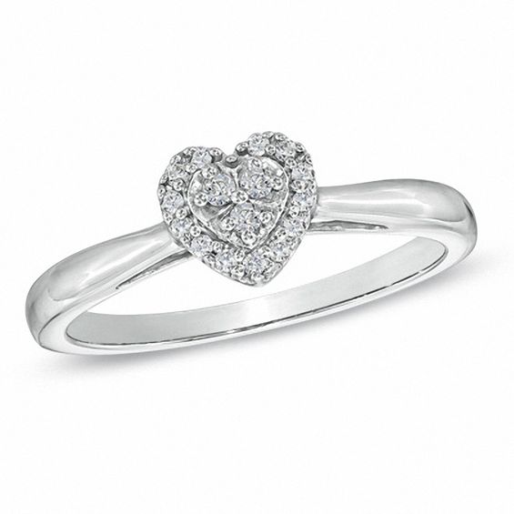 1/10 CT. T.W. Diamond Heart Cluster Promise Ring in 10K White Gold