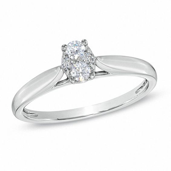 1/5 CT. T.W. Diamond Oval Promise Ring in 10K White Gold Promise