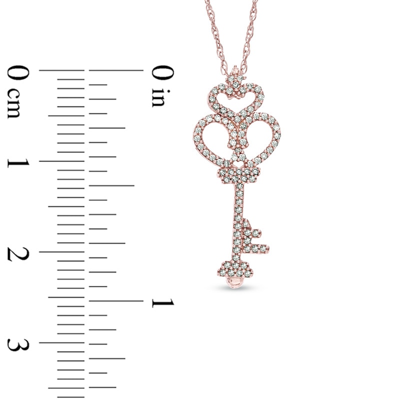 1/6 CT. T.W. Diamond Heart-Top Key Pendant in 10K Rose Gold