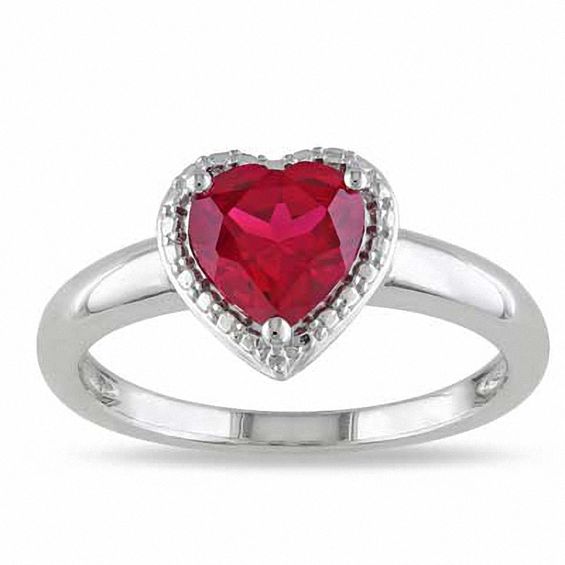 7.0mm HeartShaped LabCreated Ruby Ring in Sterling Silver Heart
