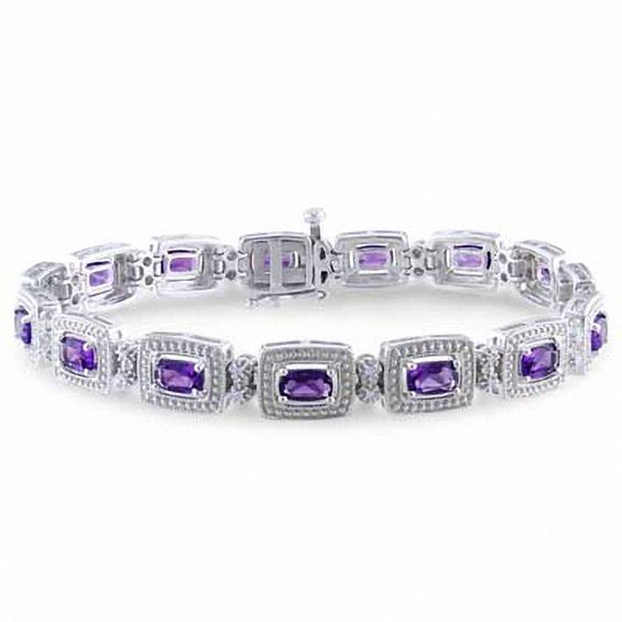 Cushion Cut Amethyst And Diamond Accent Bracelet In Sterling Silver Cushion Cut Amethyst And Diamond Accent Bracelet In Sterling Silver