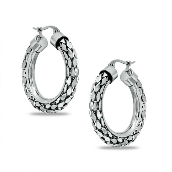 20mm Mesh Hoop Earrings In Stainless Steel Hoops Zales 20mm Mesh Hoop Earrings In Stainless Steel