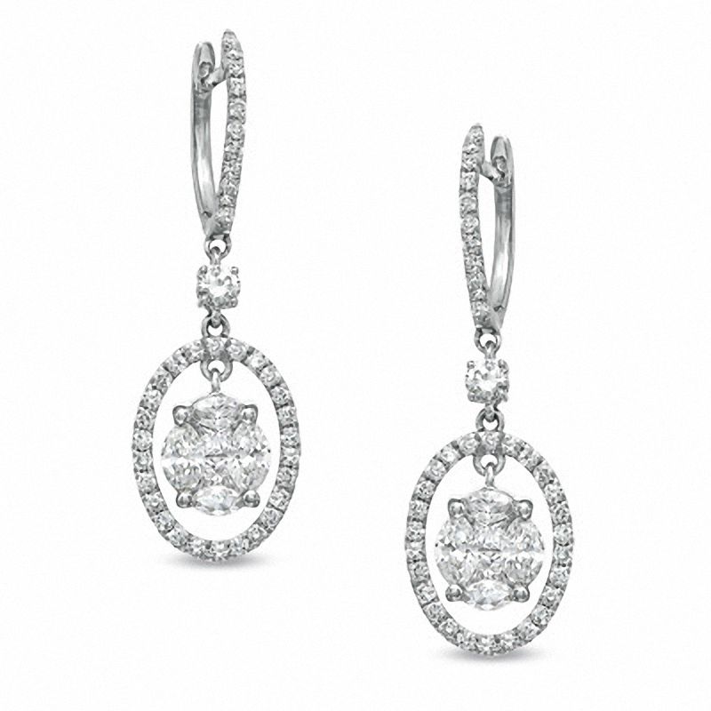 11/4 CT. T.W. Composite Diamond Oval Dangle Drop Earrings in 14K White