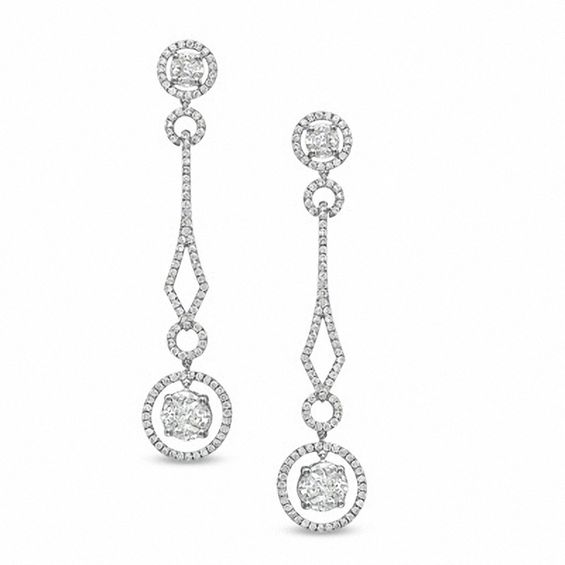2 5 8 Ct T W Marquise And Princess Cut Diamond Art Deco Style Drop T W Marquise And Princess Cut Diamond Art Deco Style Drop Earrings In 14k White Gold