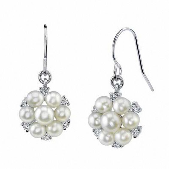 6 0mm Cultured Freshwater Pearl And Crystal Drop Earrings In 6 0mm Cultured Freshwater Pearl And Crystal Drop Earrings In Sterling Silver