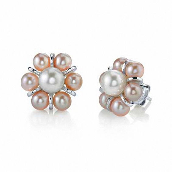 4 0 6 0mm Pink And White Cultured Freshwater Pearl Earrings In 4 0 6 0mm Pink And White Cultured Freshwater Pearl Earrings In Sterling Silver