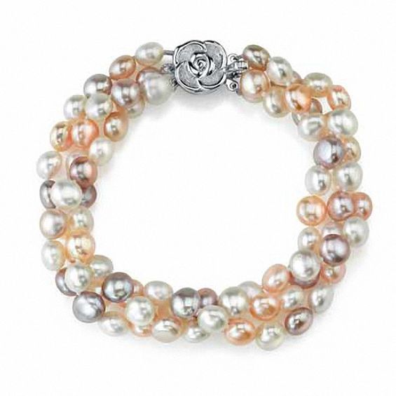 6 0mm Multi Color Cultured Freshwater Pearl Bracelet With Sterling 6 0mm Multi Color Cultured Freshwater Pearl Bracelet With Sterling Silver Rose Clasp 7 5