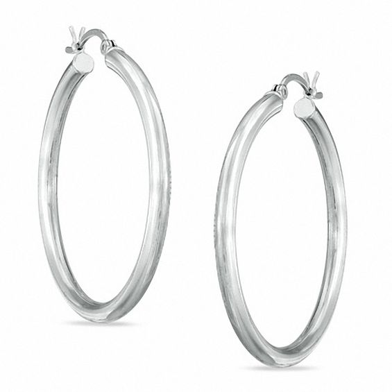Sterling Silver Rhodium Plated Hinged Polished Square Tube Earrings Length 35mm 