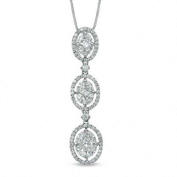 1 CT. T.W. Diamond Oval Triple Drop Pendant in 14K White Gold