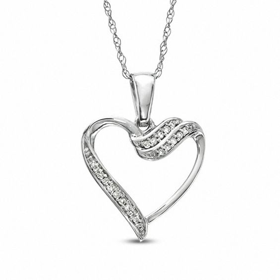 10k White Gold Diamond Heart Love Pendant 1/20 ct