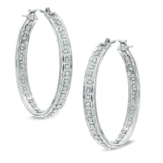 Diamond Fascination Hoop Earrings In 14k White Gold Diamond Fascination Hoop Earrings In 14k White Gold