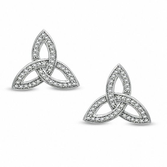 1 3 Ct T W Diamond Celtic Trinity Knot Stud Earrings In 10k White T W Diamond Celtic Trinity Knot Stud Earrings In 10k White Gold