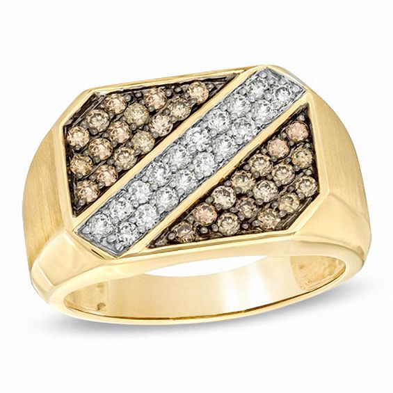 Men's 1 CT. T.W. Enhanced Champagne and White Diamond Ring in 10K Gold