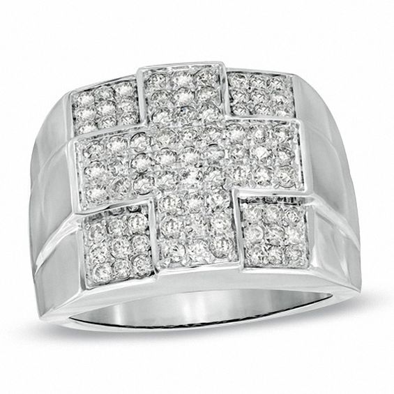 Men's 11/2 CT T.W. Diamond Cross Ring in 10K White Gold Online