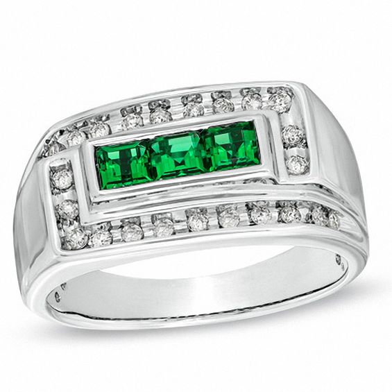 Men's LabCreated SquareCut Emerald and 1/4 CT. T.W. Diamond Ring in